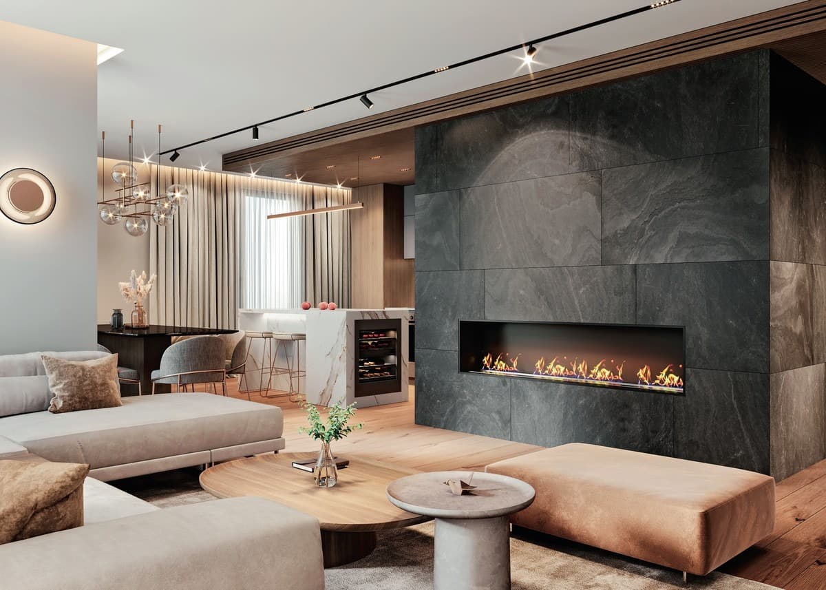 Luksusowy salon z kominkiem